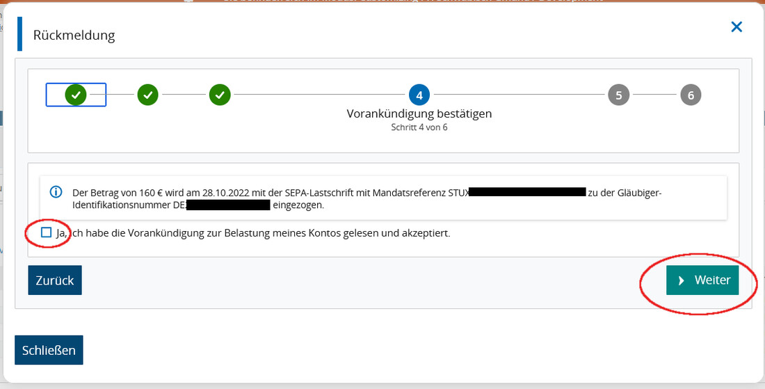 Screenshot Campus-Portal Bereich Rückmeldung Schritt 4