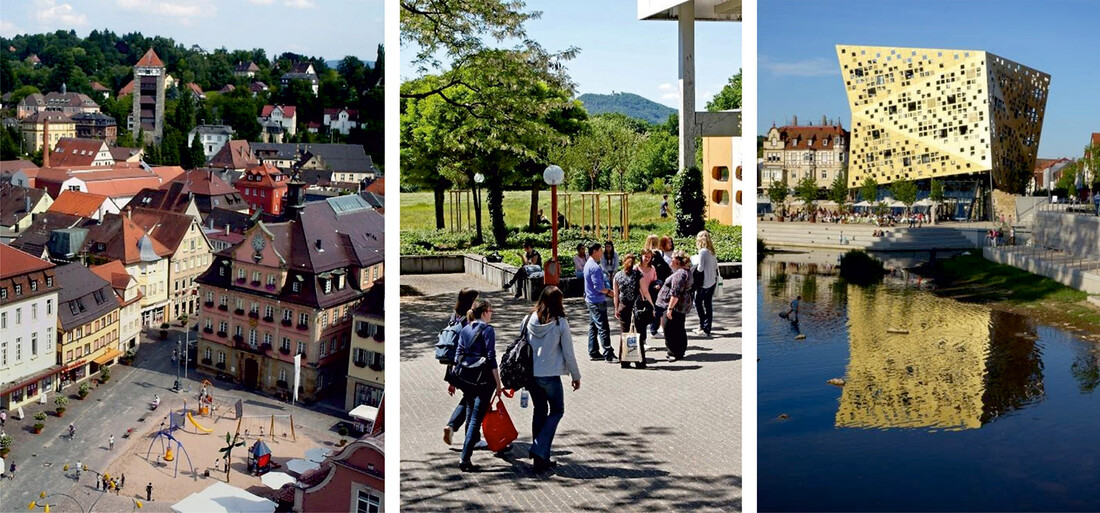Foto Collage: Marktplatz Schwäbisch Gmünd; Campus PH Schwäbisch Gmünd; Gold und Silber Forum Schwäbisch Gmünd