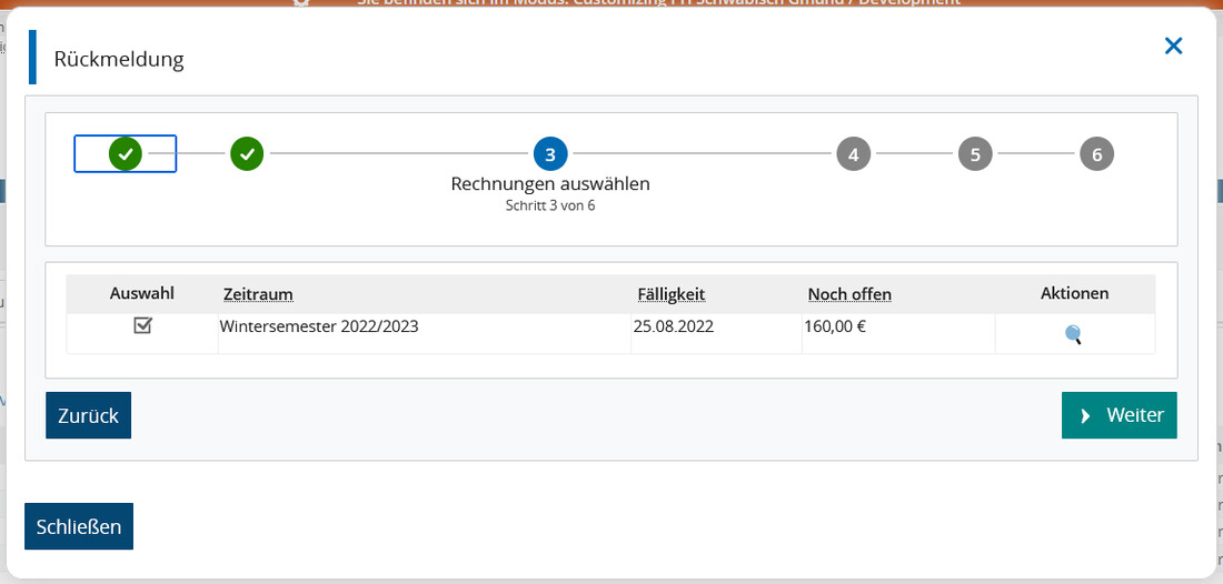 Screenshot Campus-Portal Bereich Rückmeldung Schritt 4