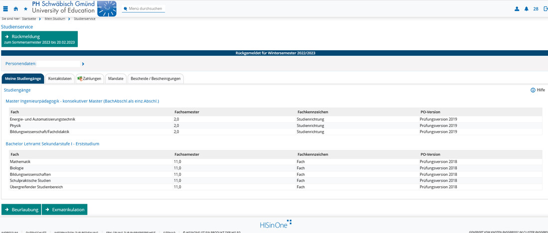 Screenshot Campus-Portal Studienservice