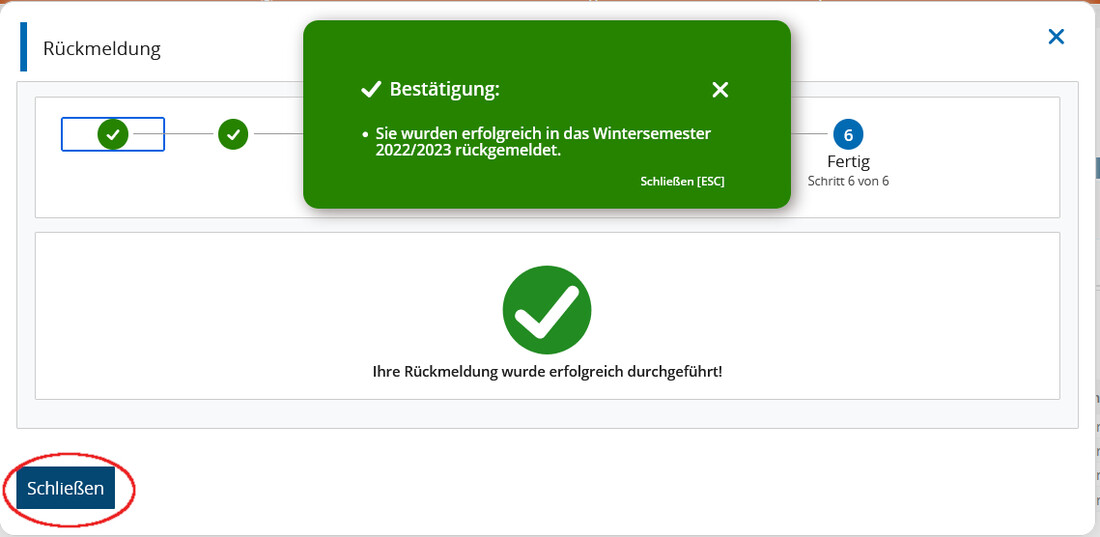 Screenshot Campus-Portal Bereich Rückmeldung Schritt 6