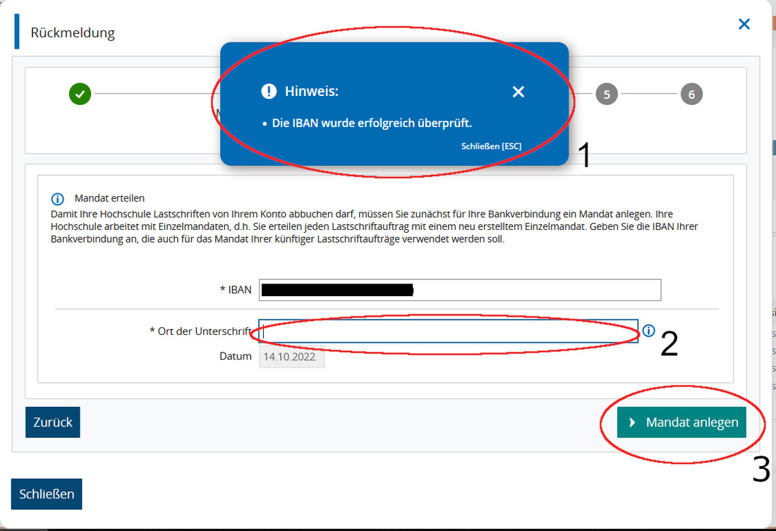Screenshot Campus-Portal Bereich Rückmeldung Schritt 2