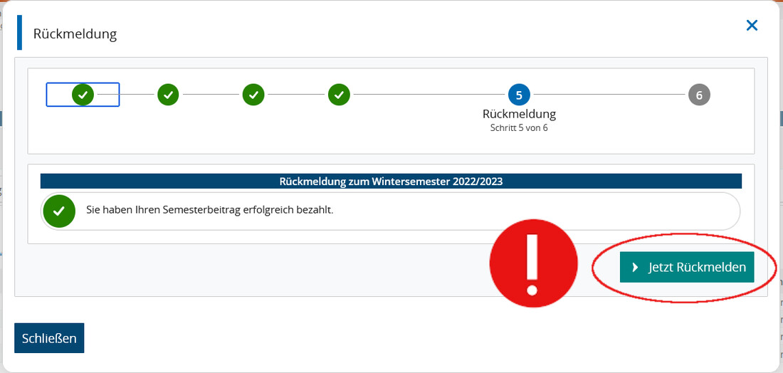 Screenshot Campus-Portal Bereich Rückmeldung Schritt 5