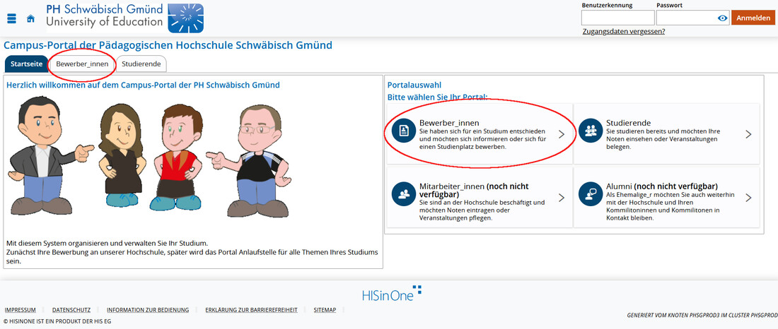 Screenshot Campus-Portal Bereich Bewerbung rot eingekreist 06.09.23